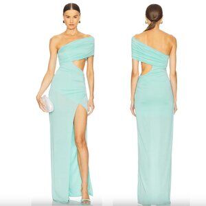 Mother of All Amani Sleeveless Maxi Dress Turquoise Blue Green One Shoulder Gown